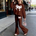 thumbnail image 1 of YMNXA Toddler Kids Girls Outfits Long Sleeve Round Neck Bow Print Pullover And Flare Pants Comfortable Fashion Elegant Sets For Casual Daily Wear,Brown,3-4 Years, 1 of 4