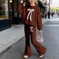 thumbnail image 1 of YMNXA Toddler Kids Girls Outfits Long Sleeve Round Neck Bow Print Pullover And Flare Pants Comfortable Fashion Elegant Sets For Casual Daily Wear,Brown,7-8 Years, 1 of 4