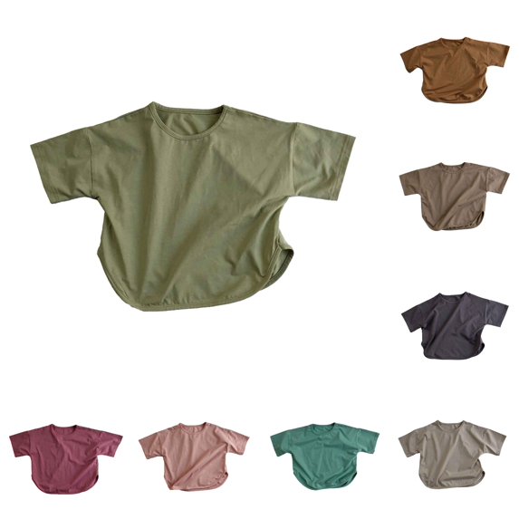 YMNXA Toddler Kids Girls T Shirt Summer Round Neck Short Sleeve Solid Color Comfortable Breathable Tee Top For Daily Wear,Army Green,1-2 Years
