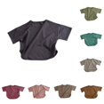thumbnail image 1 of YMNXA Toddler Kids Girls T Shirt Summer Round Neck Short Sleeve Solid Color Comfortable Breathable Tee Top For Daily Wear,Grey,6-7 Years, 1 of 4