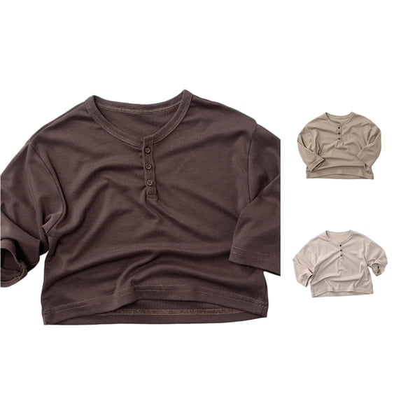 YMNXA Toddlers Children Boys T Shirts Long Sleeve Round Neck Solid Color Stretchy Soft Comfortable Basic Tee Top For Everyday Wear ,Brown,3-4 Years
