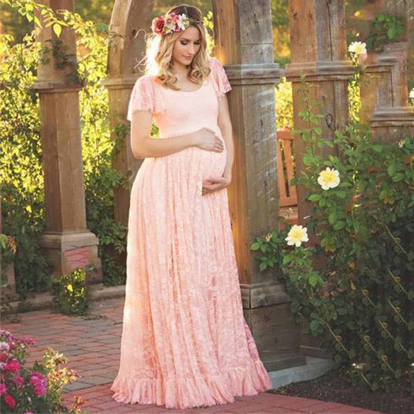 YMNXA Women Maternity Dress Lace Ruffles Short Sleeve Solid Color Ankle-Length Dresses Comfortable Fashion For Outdoor Activities,Pink,Xl - Walmart.com YMNXA Women Maternity Dress Lace Ruffles Short Sleeve Solid Color Ankle-Length Dresses Comfortable Fashion For Outdoor Activities,Pink,Xl - Walmart.com