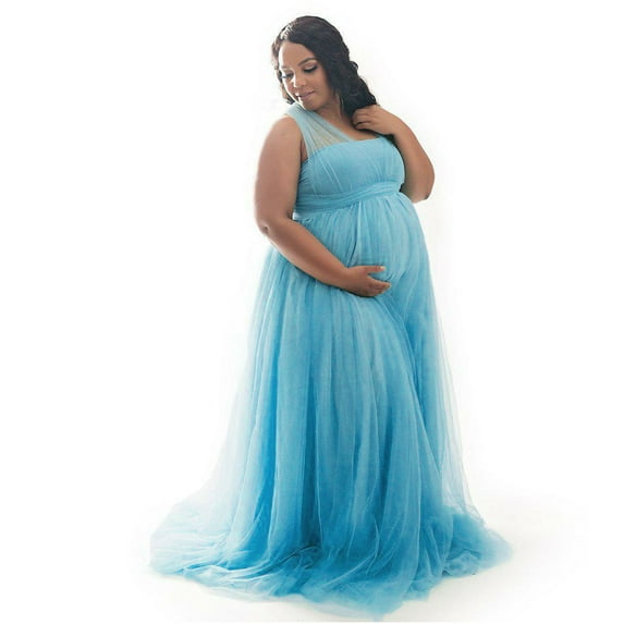 YMNXA Women Maternity Dress Sleeveless Solid Color Patchwork Mesh Floor-Length Dresses Comfortable Breathable For Photography,Blue,M