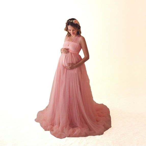 YMNXA Women Maternity Dress Sleeveless Solid Color Patchwork Mesh Floor-Length Dresses Comfortable Breathable For Photography,Pink,L