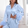 thumbnail image 1 of YMNXA Women Pajamas Set Long Sleeve Lapel Buttons Solid Color Patchwork Tops And Pants Comfortable Soft Sleepwear Outfits For Daily Wear Bu1 L, 1 of 4