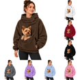 thumbnail image 1 of YMNXA Women Pet Pouch Hoodie Yorkshire Terrier Print Long Sleeve Pullover Button Collar Sweatshirt with Front Pocket for Small Pets Winter Daily Wear,L, 1 of 9