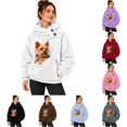 thumbnail image 1 of YMNXA Women Pet Pouch Hoodie Yorkshire Terrier Print Long Sleeve Pullover Button Collar Sweatshirt with Front Pocket for Small Pets Winter Outdoor Play,M, 1 of 9