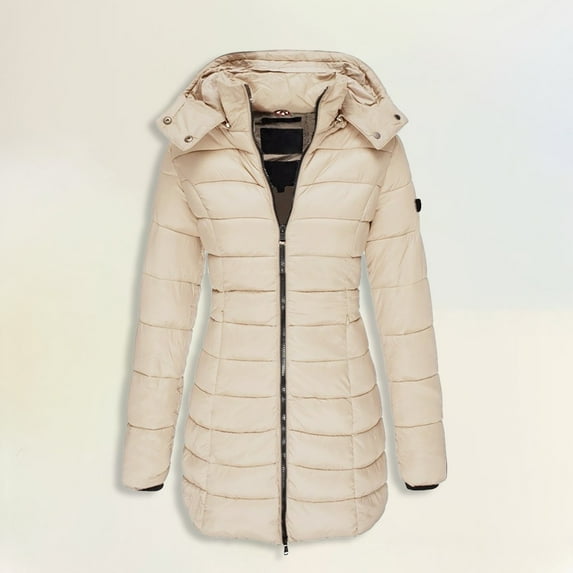 YMNXA Women'S Padded Jacket Long Sleeve Solid Color Zipper Warm Slim Fit Fashion Comfortable Coat For Daily Wear Khaki L