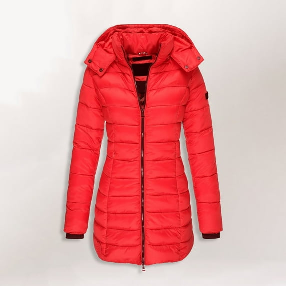 YMNXA Women'S Padded Jacket Long Sleeve Solid Color Zipper Warm Slim Fit Fashion Comfortable Coat For Daily Wear Red M