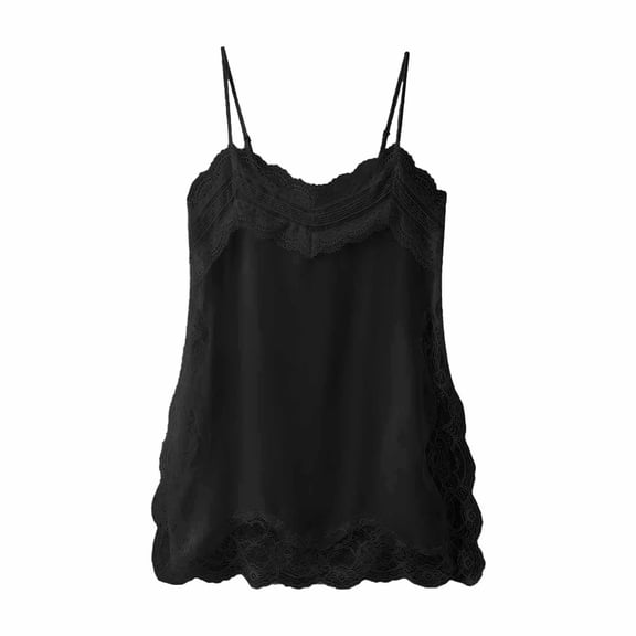 YMNXA Women'S Seamless Camisole Sleeveless Solid Color Spaghetti Strap Lace Trim Fitted Fashion Tank Top For Daily Wear Black S