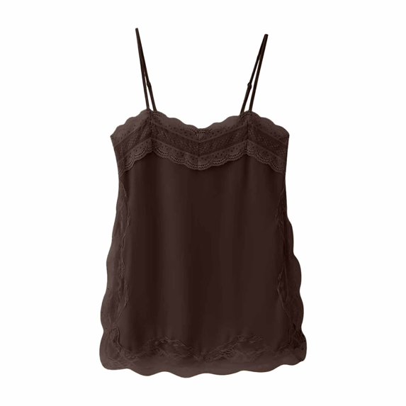 YMNXA Women'S Seamless Camisole Sleeveless Solid Color Spaghetti Strap Lace Trim Fitted Fashion Tank Top For Daily Wear Brown L