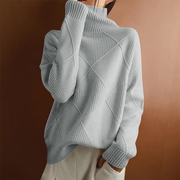 YMNXA Women'S Sweater Long Sleeve Turtleneck Solid Color Knit Thickened Warm Loose Tops For Daily Wear Grey L