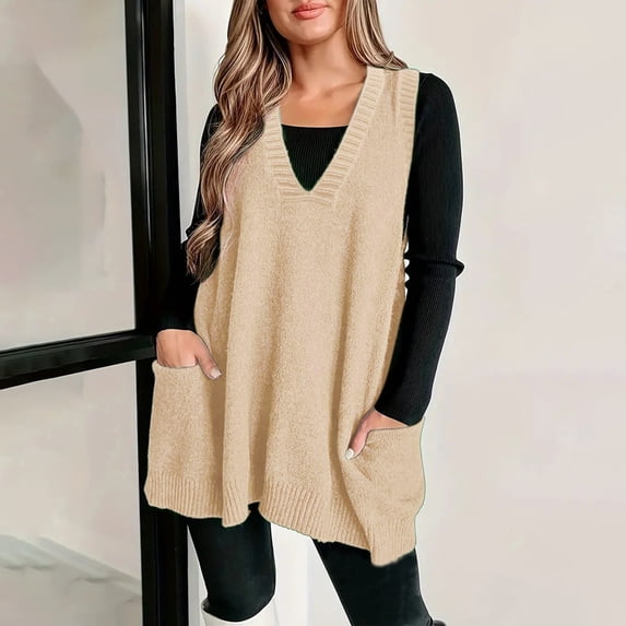 YMNXA Women'S Sweater Vest Sleeveless V Neck Solid Color Fashion Comfortable Knitwear Pullover Top For Casual Daily Wear Beige Xxl