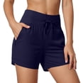 thumbnail image 1 of YMNXA Women's Casual Summer Shorts High Waist Solid Color Loose Comfortable Shorts With Lined Pockets For Outdoor Activities And Daily Wear,Navy,L, 1 of 7