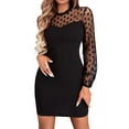 thumbnail image 1 of YMNXA Women's Dress Long Sleeve Round Neck Mesh Polka Dot Design Elegant Slim Fit Dresses For Casual Daily Wear Black L, 1 of 9