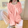 thumbnail image 1 of YMNXA Women's Flannel Pajama Set Long Sleeve Solid Color Round Neck Pocket Top And Pant Thickened Warm Soft Loungewear Outfits For Daily Wear Light Pink L, 1 of 7