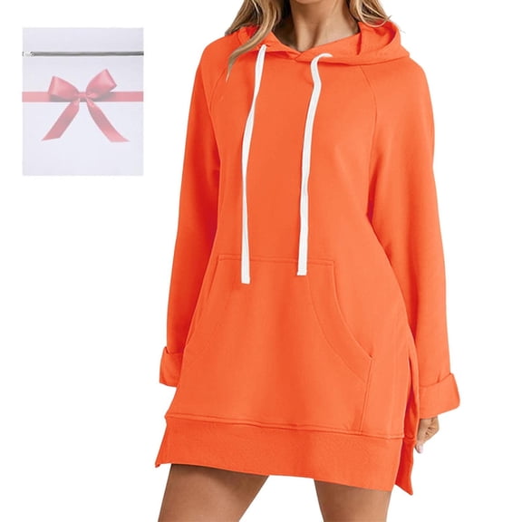 YMNXA Women's Hooded Dress With Pocket Drawstring Long Sleeve Solid Color Loose Fit Comfortable Dresses For Daily Wear Red M