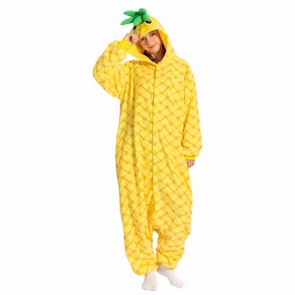 YMNXA Women's Hooded Pajamas Long Sleeve Cartoon Fruit Design Comfortable Soft Sleepwear Jumpsuit For Daily Wear Yellow L
