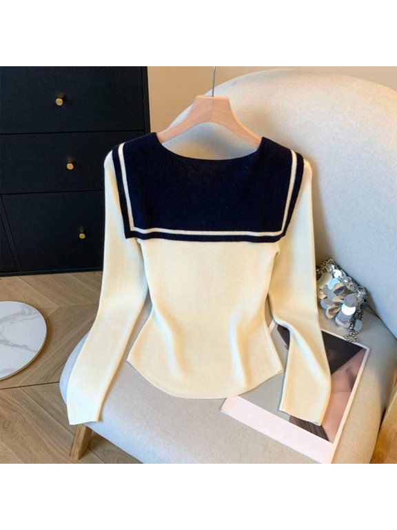 Women's Knit Sweater Long Sleeve Sailor Collar Patchwork Comfortable Fashion Blouse Top With Detachable Cape For Casual Daily Wear,Coffee,One Size
