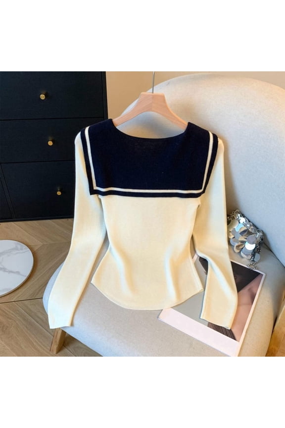 Women's Knit Sweater Long Sleeve Sailor Collar Patchwork Comfortable Fashion Blouse Top With Detachable Cape For Casual Daily Wear,Coffee,One Size