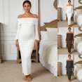 thumbnail image 1 of YMNXA Women's Maternity Dress Long Sleeve Off Shoulder Solid Color Elegant Stretchy Maxi Pregnant Dresses For Photography,Black,L, 1 of 5
