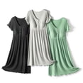 thumbnail image 1 of YMNXA Women's Maternity Dress Short Sleeve Crew Neck Solid Color Button Comfortable Breathable Pregnant Dresses For Casual Daily Wear,Black,L, 1 of 9