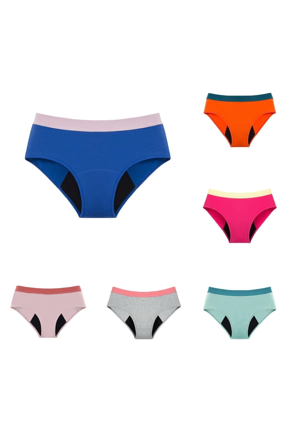 Women's Panties High Waist Leakproof Color Block Seamless Comfortable Breathable Lightweight Briefs Underwear For Everyday Wear,Blue,L