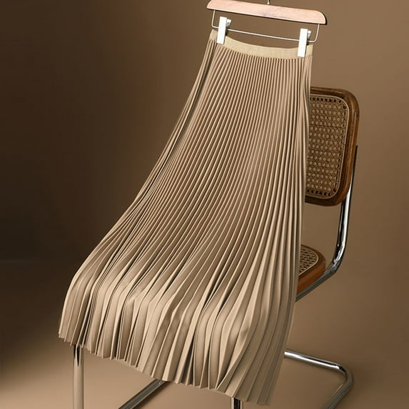 YMNXA Women's Satin Skirt High Waist Solid Color Pleated Elegant Fashion Comfortable Skirt Fot Daily Wear Beige L