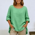 thumbnail image 1 of YMNXA Women's Shirts Long Sleeve Crew Neck Solid Color Comfortable Breathable Loose Fit Linen Blouse Top For Casual Daily Wear,Green,Xxl, 1 of 5