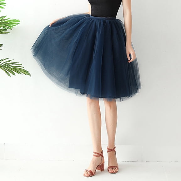 YMNXA Women's Skirt High Waisted Mesh Solid Color Fashion Comfortable Tutu Skirt For Daily Wear Navy One Size