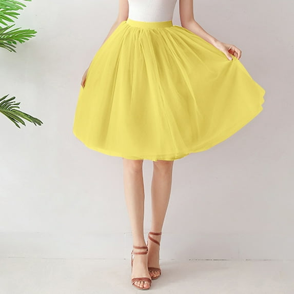 YMNXA Women's Skirt High Waisted Mesh Solid Color Fashion Comfortable Tutu Skirt For Daily Wear Yellow One Size