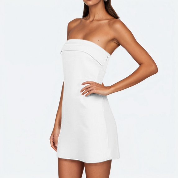 YMNXA Women's Summer Dress Sleeveless Strapless Solid Color Comfortable Fashion Slim Fit Mini Dresses For Club Party,White,Xl