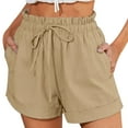thumbnail image 1 of YMNXA Women's Summer Shorts Elastic Waist Lace Up Solid Color Comfortable Breathable Sports Shorts With Pockets For Casual Daily Wear,Khaki,M, 1 of 6