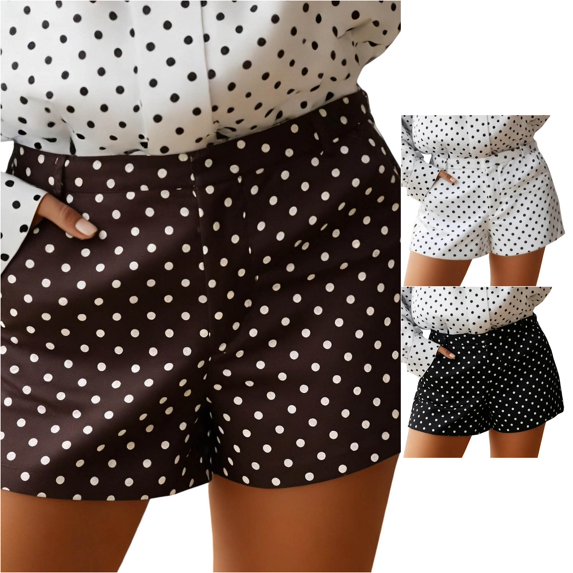 YMNXA Women's Summer Shorts High Waist Polka Dot Print Fashion Comfortable Breathable Shorts With Pockets For Casual Daily Wear,Brown,S
