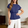 thumbnail image 1 of YMNXA Women's T Shirt Short Sleeve Round Neck Solid Color Fashion Comfortable Breathable Tee Top For Casual Daily Wear,Dark Blue,M, 1 of 4
