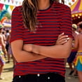 thumbnail image 1 of YMNXA Women's T Shirt Short Sleeve Round Neck Striped Print Fashion Comfortable Breathable Tee Top For Casual Daily Wear,Red,Xl, 1 of 7