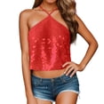 thumbnail image 1 of YMNXA Women's Tank Top Sleeveless Halter Neck Solid Color Sequins Comfortable Stylish Camisoles For Clubwear Party,Watermelon Red,S, 1 of 3