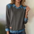 thumbnail image 1 of YMNXA Womens Denim Sweatshirt Long Sleeve Lapel Patchwork Comfortable Fashion Pullover Top For Daily Wear Grey Xxl, 1 of 5