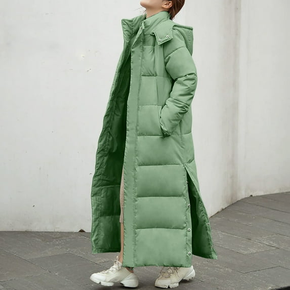 YMNXA Womens Down Hooded Coat With Pocket Long Sleeve Solid Color Zipper Knee Length Fashionable Slim Fit Thickened Jacket For Daily Wear Green Xl