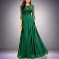 thumbnail image 1 of YMNXA Womens Dress 3/4 Sleeve Round Neck Solid Color Lace Pleated Fashion Comfortable Dresses For Evening Party Green M, 1 of 6