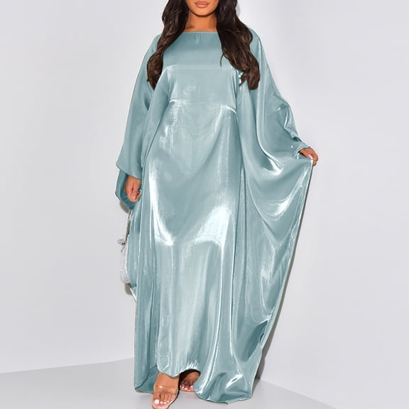 YMNXA Womens Dress Batwing Sleeve Solid Color Comfortable Lightweight Satin Maxi Dresses For Casual Daily Wesr Gn1 1/One Size