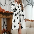 thumbnail image 1 of YMNXA Womens Fuzzy Hooded Bathrobe Long Sleeve Lace Up Star Print Elegant Thickened Warm Homewear For Daily Wear White S, 1 of 5