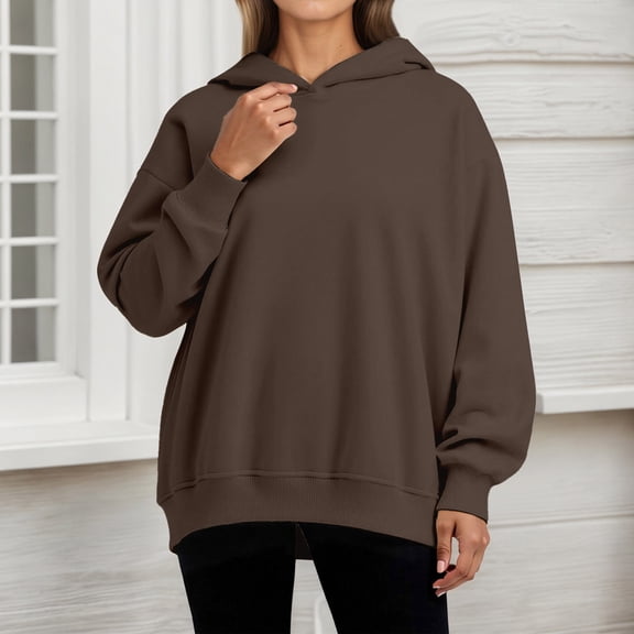 YMNXA Womens Hoodies Long Sleeve Solid Color Comfortable Loose Fit Sweatshirt For Daily Wear Coffee M