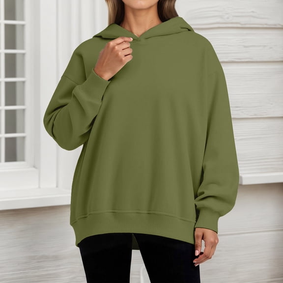 YMNXA Womens Hoodies Long Sleeve Solid Color Comfortable Loose Fit Sweatshirt For Daily Wear Green Xxl