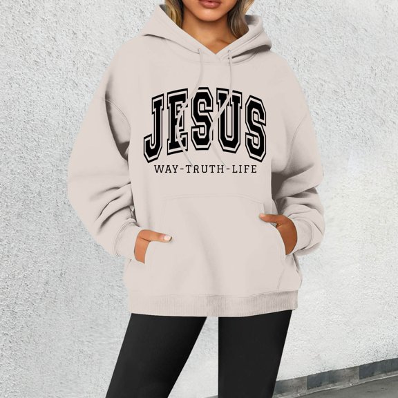 YMNXA Womens Hoodies With Pocket Drawstring Long Sleeve Letter Print Loose Fit Comfortable Soft Sweatshirt For Daily Wear Beige L