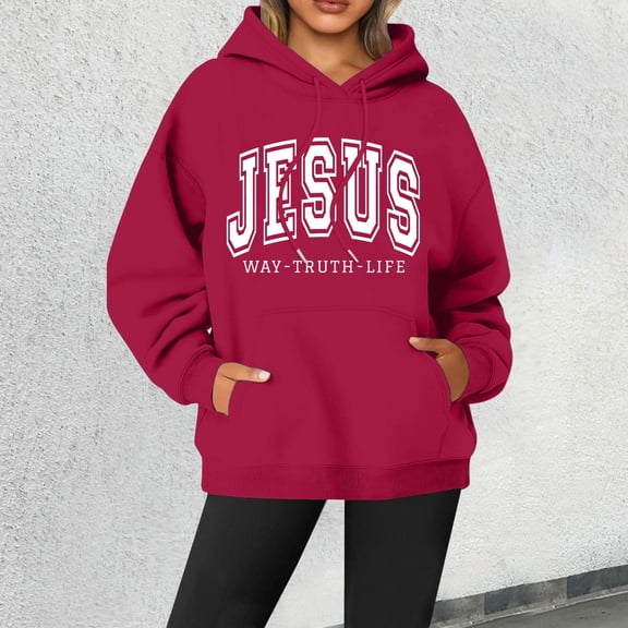 YMNXA Womens Hoodies With Pocket Drawstring Long Sleeve Letter Print Loose Fit Comfortable Soft Sweatshirt For Daily Wear Red S