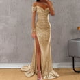 thumbnail image 1 of YMNXA Womens Prom Dress Short Sleeve Sequin Solid Color High Split Floor Length Elegant Low Cut Dresses For Wedding Rose Gold S, 1 of 5