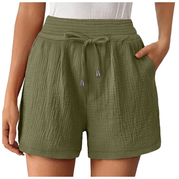 YMNXA Womens Shorts Drawstring Elastic Waisted Solid Color Straight Leg Comfortable Breathable Loose Fit Shorts For Casual Daily Wear,Army Green,L