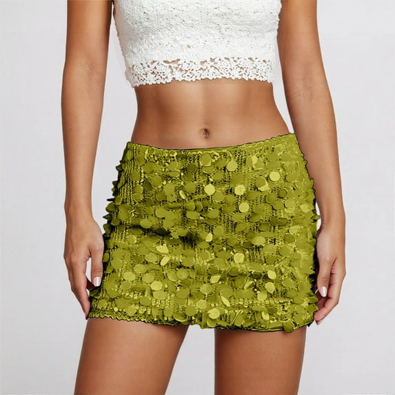 YMNXA Womens Skirt High Waist Solid Color Sequins Slim Fit Comfortable Skirt For Casual Daily Wear Green S