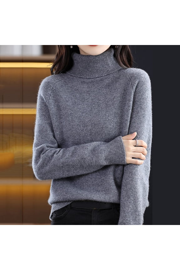 Womens Sweater Long Sleeve Turtleneck Solid Color Knitted Thermal Thick Soft Warm Top For Casual Daily Wear Grey Xl